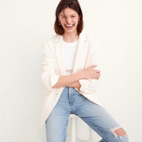 Madewell Cotton-Linen Relaxed Larsen Blazer in a cream color Size Large NWOT - Picture 13 of 15